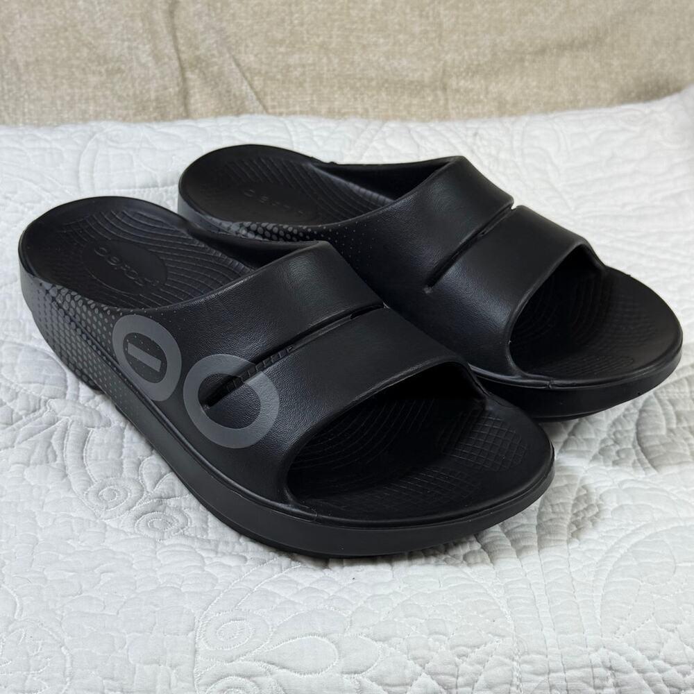 OOFOS Unisex Black Gray M6 W8 Recovery Comfort Slip On Slide Sandals Shoes Wear